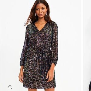 Loft petite sequin v-neck dress holidays event wedding new year eve